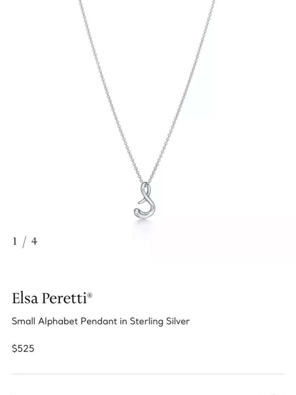 Tiffany & Co. Elsa Peretti Sterling Silver 'S' Pendant Necklace